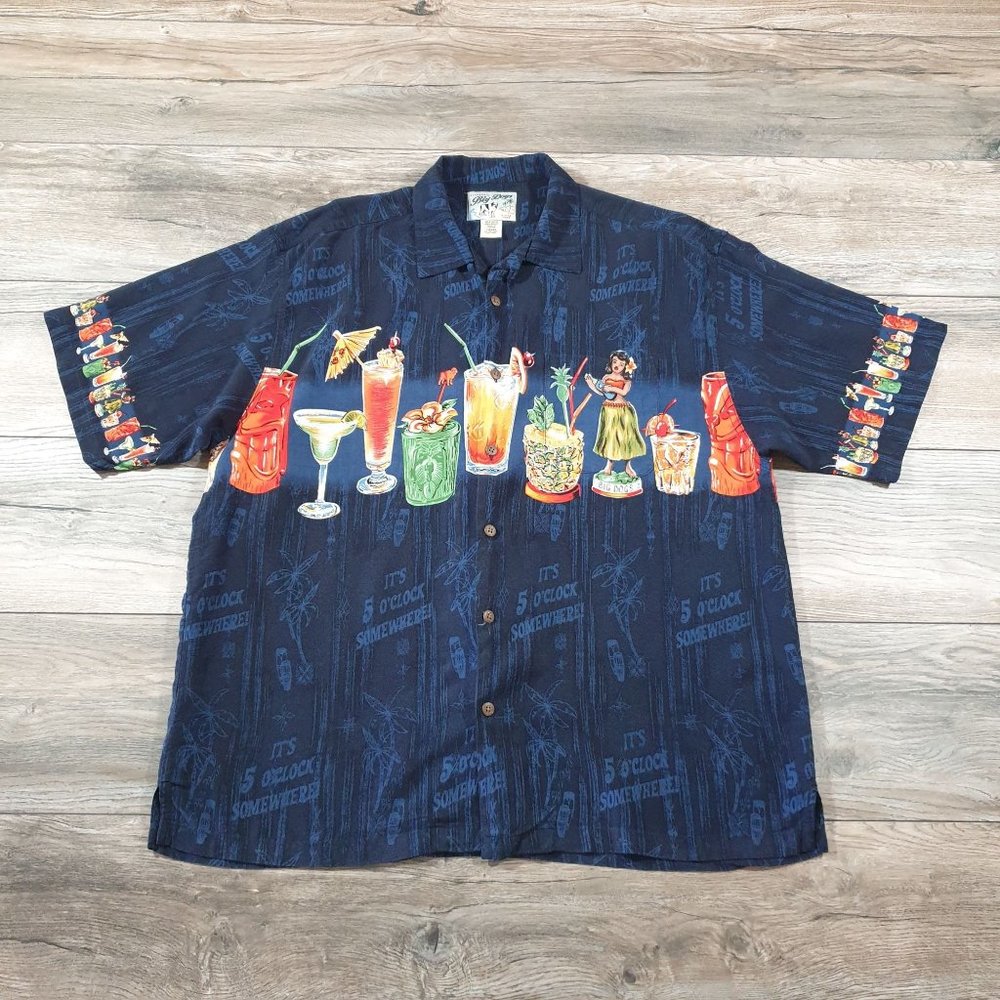 Big Dogs Mens Large Short Sleeve Shirt It's 5 O'clock Somewhere Relaxed Casual D
